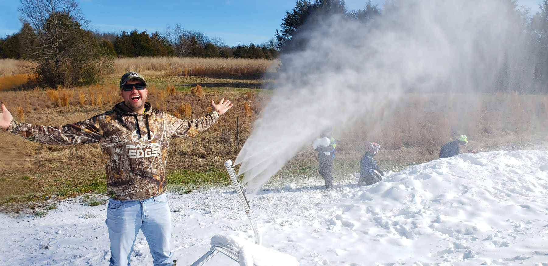 Home Snowmaking Drone Shots and Time Lapse Video - Backyard Snowstorm Snow  Gun 