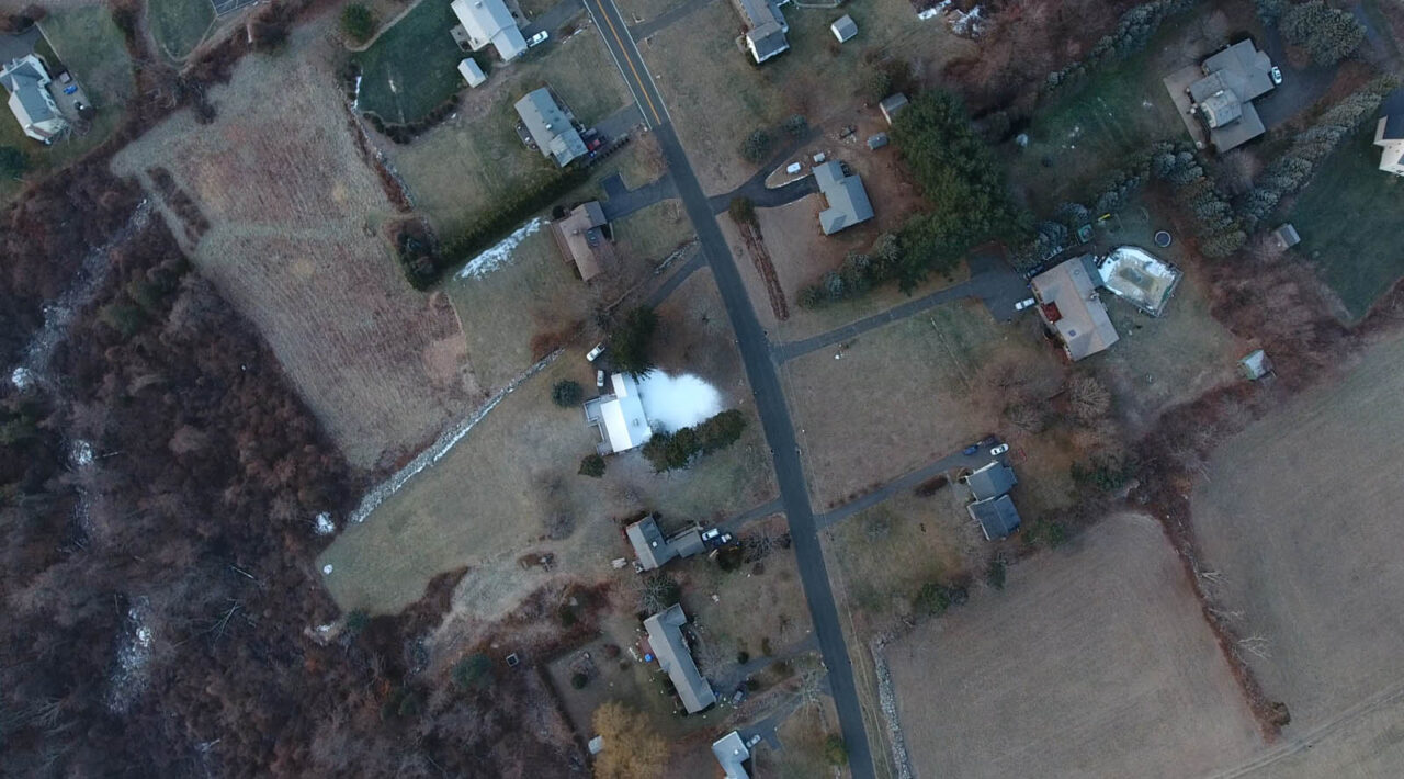Drone photo showing only snow around